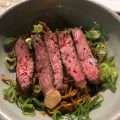Black-bean, egg noodle, beef sirloin steak